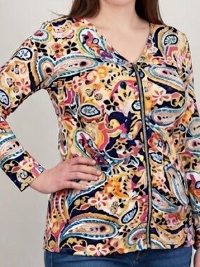 😍CLEARANCE -  CHAGALL Stretch Long Sleeve Blouse Zipper Front Plus Size XL